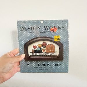 Vintage NEW Design Works Cross stitch Kit Do All Things with Love Wooden Frame